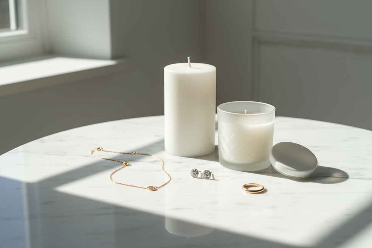 luxury candle and jewelry