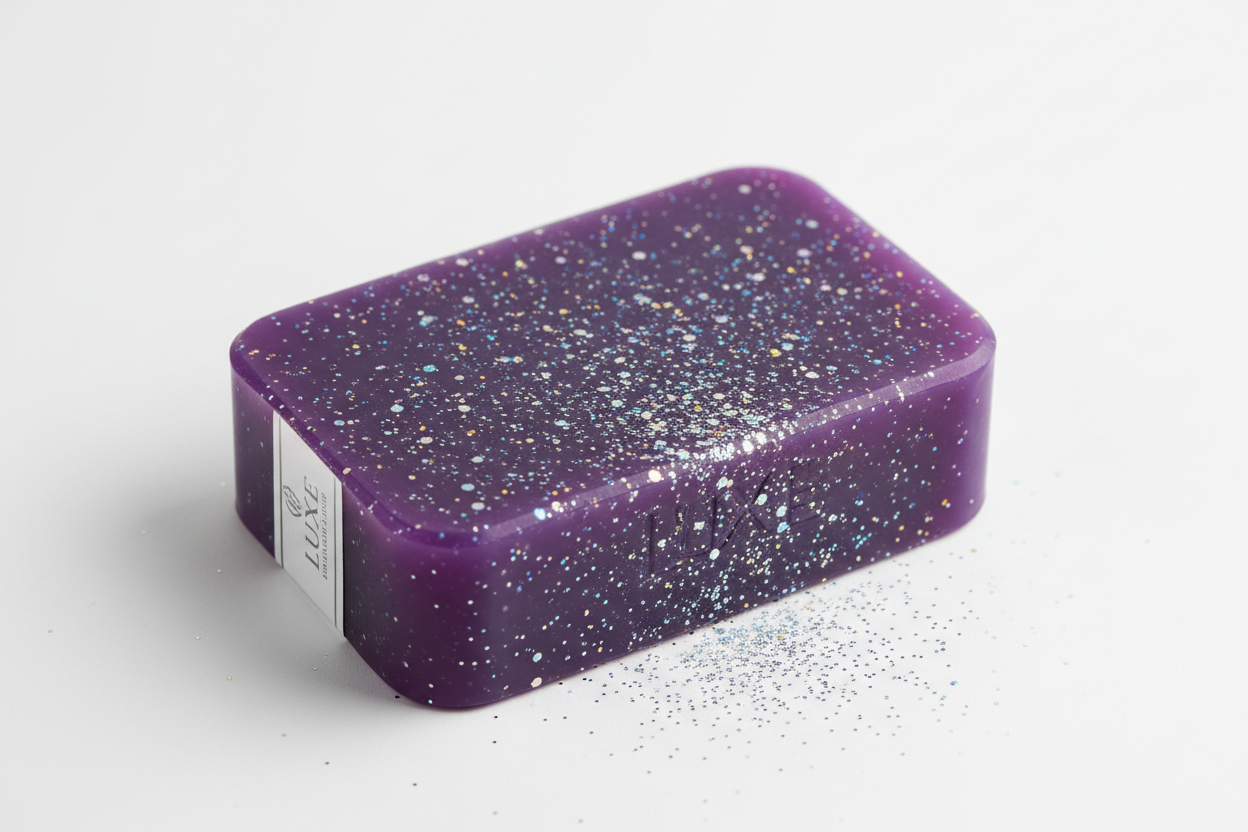 purple bar soap with glitter