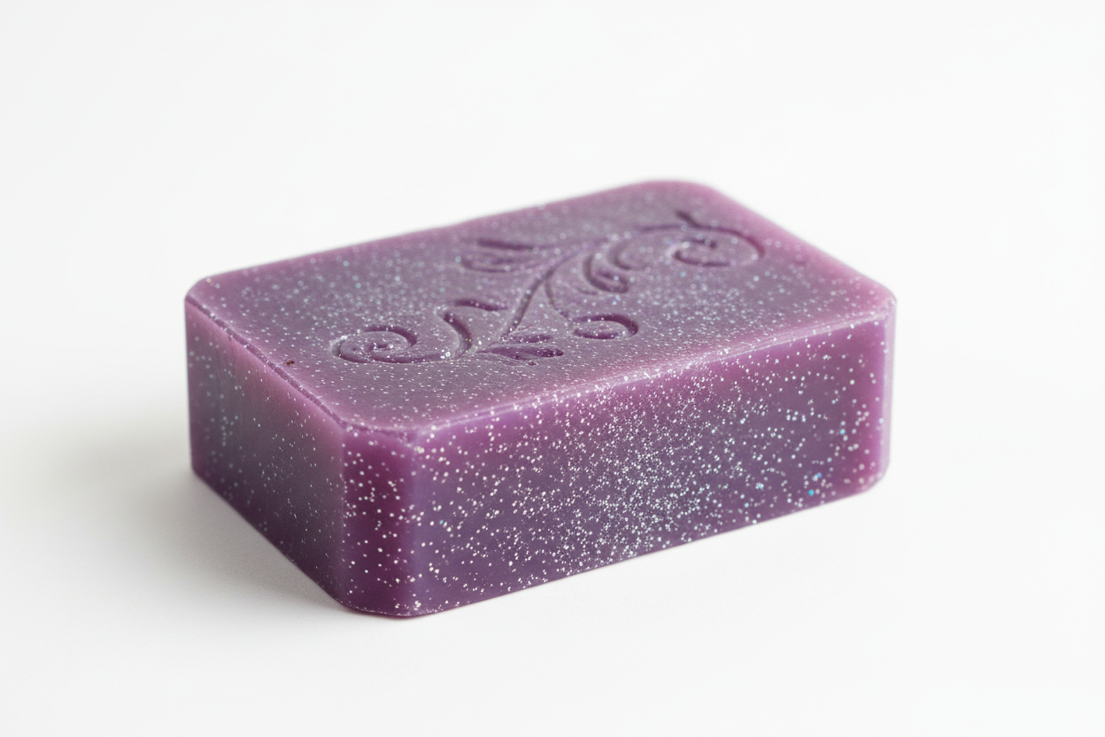 purple bar soap with glitter