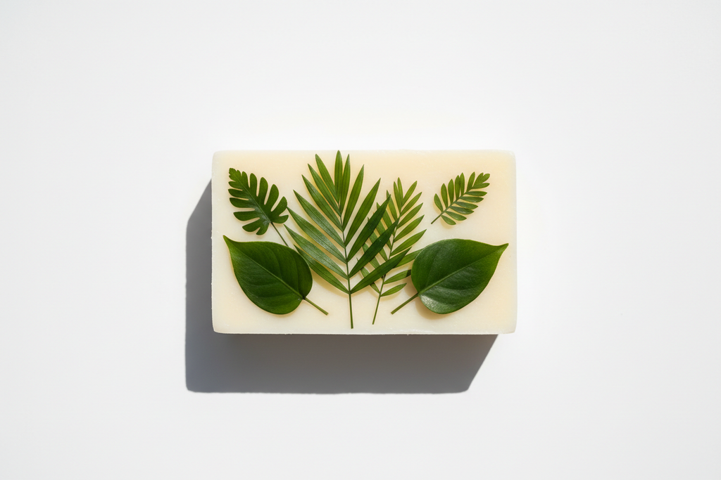 shea butter bar soap with rainforest topping leave