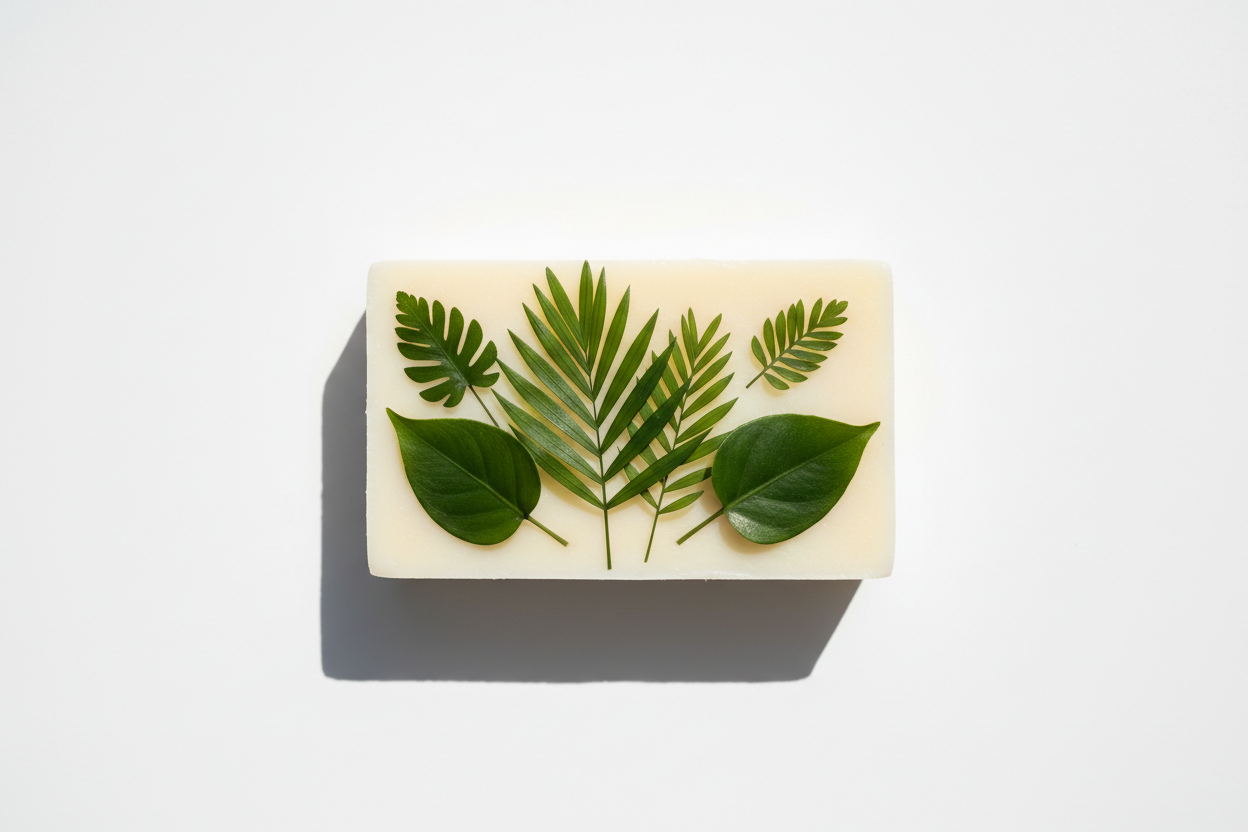 shea butter bar soap with rainforest topping leave