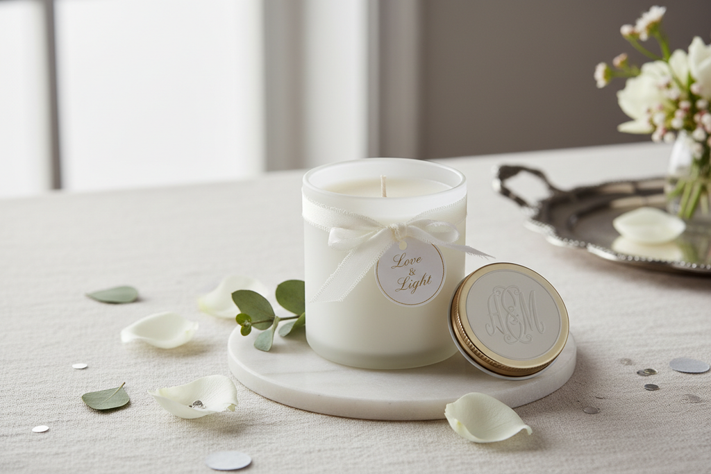 wedding favor candle in white