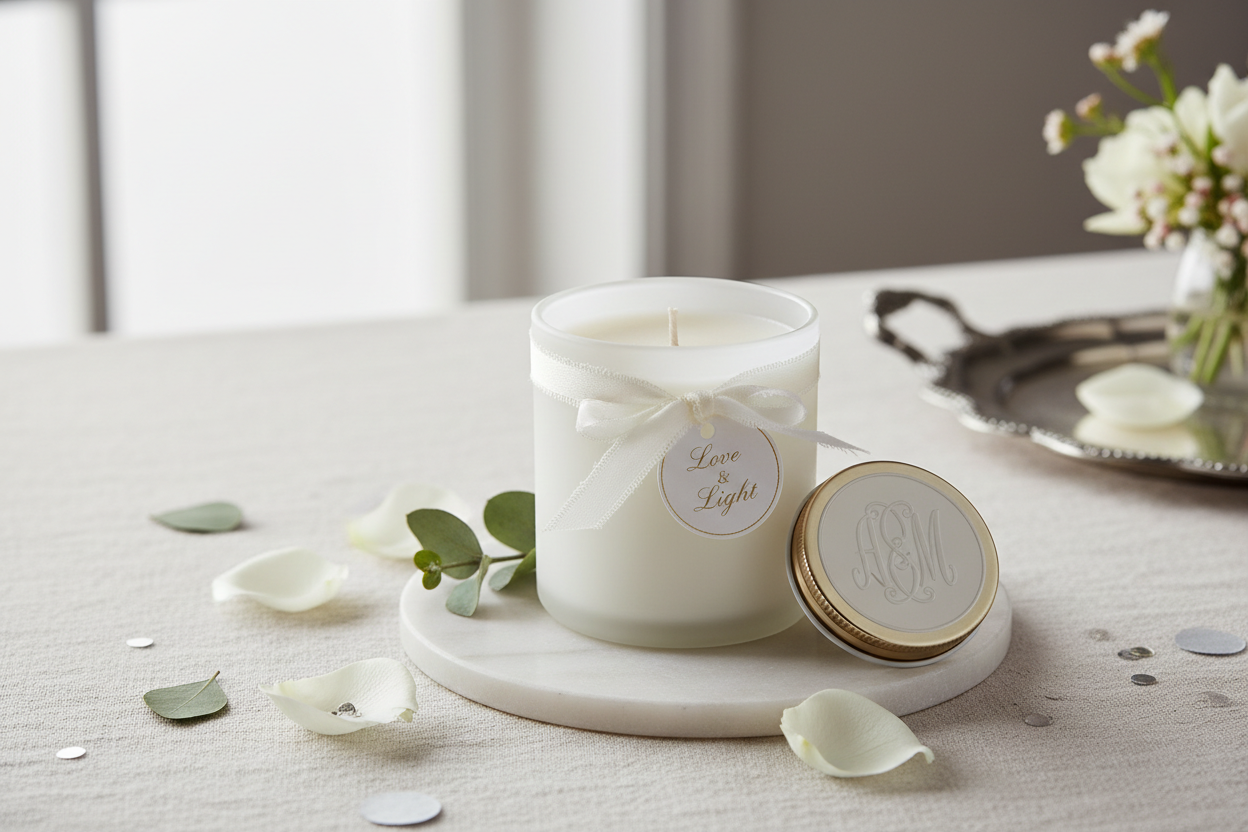 wedding favor candle in white