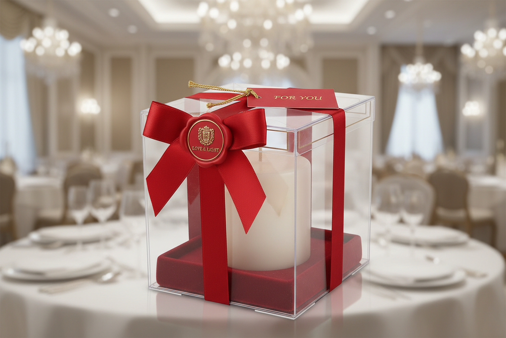 wedding favor candle in window box red color