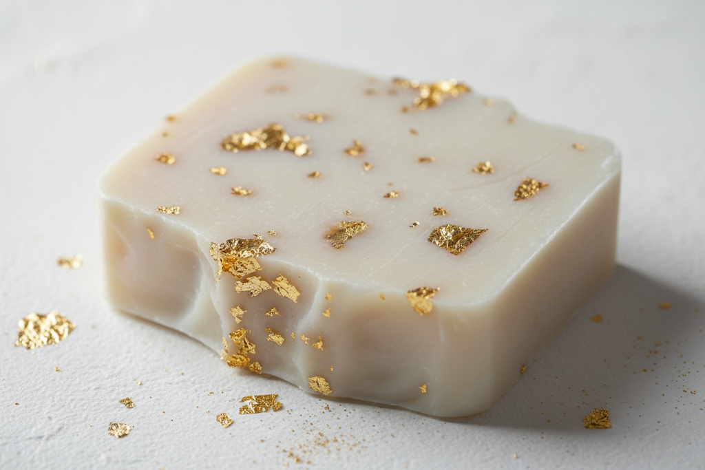 white bar soap with gold bit inside